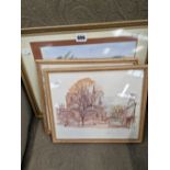 A WATERCOLOUR OF POWDERHAM SAW MILL TOGETHER WITH TWO PENCIL SIGNED PHOTOGRAPHIC PRINTS