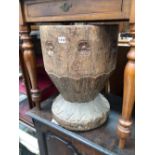 A VERY LARGE CARVED WOODEN MORTAR