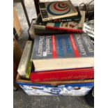 A CARTON OF BOOKS, LAW, COOKING, DICTIONARIES, ETC.