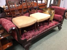 A VICTORIAN MAHOGANY SCROLL END SETTEE