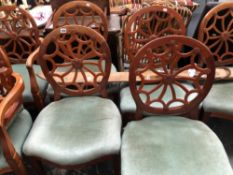 A SET OF EIGHT 18th CENTURY STYLE SPIDER WEB BACK DINING CHAIRS AND A STOOL (9)