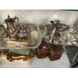 ELECTROPLATE TEA AND COFFEE WARES, CAKE BASKETS AND A TWO HANDLED TRAY