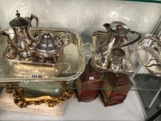 ELECTROPLATE TEA AND COFFEE WARES, CAKE BASKETS AND A TWO HANDLED TRAY