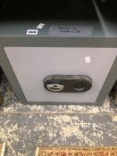 A SMALL MODERN IRON SAFE WITH KEYS.