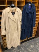 A BURBERRYS TRENCH COAT, AND A VINTAGE WOOL OVER COAT, UNSIGNED.