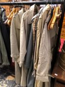 SIX VARIOUS VINTAGE TRENCH COATS TO INCLUDE, LONG TALL SALLY,MOST WITH NOVA CHECK LININGS.