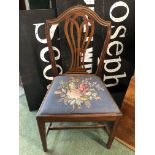 A CHIPPENDALE STYLE DINING CHAIR WITH EMBROIDERED SEAT