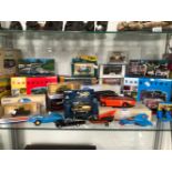 A COLLECTION OF DIE CAST TOYS BY CORGI DINKY AND OTHERS TO INCLUDE A SUPERMAN WINGED VEHICLE, A