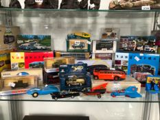 A COLLECTION OF DIE CAST TOYS BY CORGI DINKY AND OTHERS TO INCLUDE A SUPERMAN WINGED VEHICLE, A
