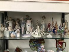 A COLLECTION OF LLADRO, CASADES AND RELATED FIGURINES TOGETHER WITH GLASS SCENT BOTTLES
