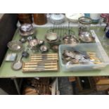 ELECTROPLATE CUTLERY, CONDIMENTS, MUGS, DISHES AND STRAINERS