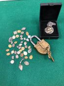 A QUANTITY OF ECCLESIASTICAL PENDANTS, A LARGE ORNATE PADLOCK DEPICTING CHRIST COMPLETE WITH TWO