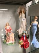 A DOULTON FIGURE OF PRINCESS DIANA, TWO OTHER DOULTON LADIES TOGETHER WITH A LADY WITH A PARASOL