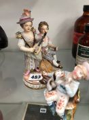 A MEISSEN PORCELAIN GROUP OF TWO MUSICIANS TOGETHER WITH A GERMAN FIGURAL VESTA HOLDER WITH