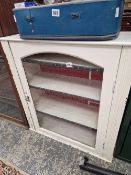 A PAINTED GLAZED SMALL CABINET
