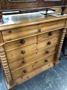 A VICTORIAN PINE CHEST OF DRAWERS