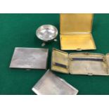 FOUR HALLMARKED SILVER CIGARETTE CASES TO INCLUDE A DOUBLE OPENING EXAMPLE, AND AN ANTIQUE SILVER