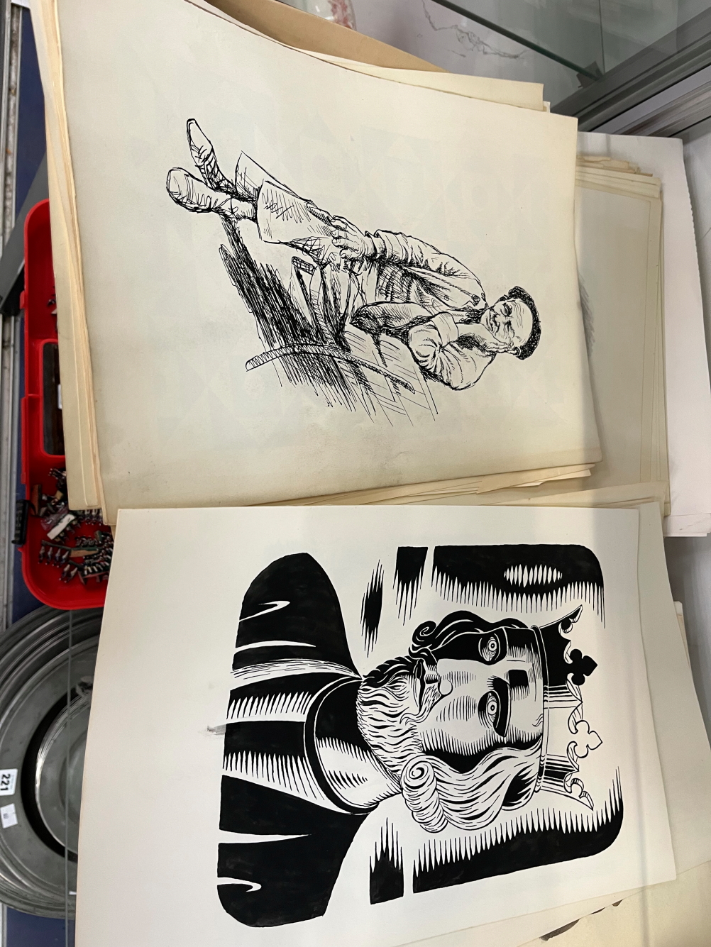 A COLLECTION OF 1960S INK CARACATURES, SKETCHES AND VIEWS, MOSTLY SIGNED ARIS - Image 5 of 35