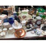 A LARGE COLLECTION OF VARIOUS CHINA WARES ], VASES, TEAWARES, SEASHELLS, A WHITE BAKELITE BABY ALARM