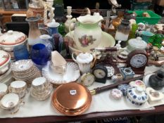 A LARGE COLLECTION OF VARIOUS CHINA WARES ], VASES, TEAWARES, SEASHELLS, A WHITE BAKELITE BABY ALARM