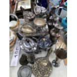 ELECTROPLATE TEA AND COFFEE WARES, A CAKE DISH, A HAND MIRROR, ETC