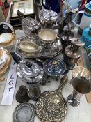 ELECTROPLATE TEA AND COFFEE WARES, A CAKE DISH, A HAND MIRROR, ETC