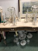 A PAIR AND ANOTHER CLEAR GLASS CHANDELIER