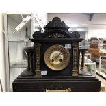 A BLACK SLATE CLOCK, THE DIAL SIGNED PYKE