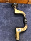 AN ANTIQUE WOOD AND BRASS MOUNTED BRACE BY THOMAS TURNER, SUFFOLK WORKS, SHEFFIELD.