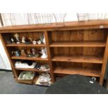 A LARGE OPEN FRONT PINE BOOKCASE