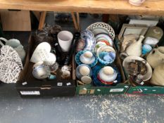 COLOURED GLASS WARES, TEA CUPS, USEFUL JARS, VASES AND OTHER CERAMICS
