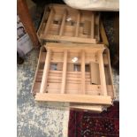 FOUR WOODEN BOTTLE RACKS, NEW IN PACKS TOGETHER WITH A GLASS KETTLE AND LIHT FITTINGS AND PILLOWS.