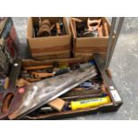 THREE BOXES OF TOOLS, SOME VINTAGE SMALL MILITARY CARTRIDGE BOX