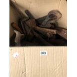 A CARTON OF WOOD PLANES AND OTHER CARPENTRY TOOLS