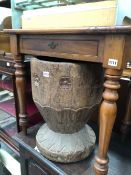 A 19th CENTURY SIDE TABLE ON TURNED LEGS