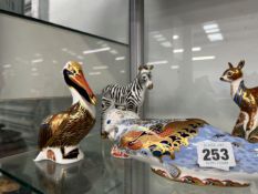 SIX ROYAL CROWN DERBY PAPERWEIGHTS TO INCLUDE OCEANIC WHALE, DOORMOUSE, PELICAN ETC.