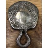 AN AMERICAN STERLING SILVER GORHAM MARKED ART NOUVEAU HAND MIRROR.