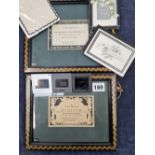 TWO ANTIQUE DEATH CARD NOTICES IN GLAZED FRAMES, TOGETHER WITH THREE FURTHER MEMORIAL CARDS AND