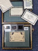 TWO ANTIQUE DEATH CARD NOTICES IN GLAZED FRAMES, TOGETHER WITH THREE FURTHER MEMORIAL CARDS AND