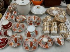 AN EARLY 19th C. ENGLISH PORCELAIN PART TEA AND COFFEE SET, TWO OTHERS LATER AND TWO WORCESTER