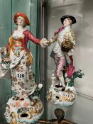 A PAIR OF LARGE PORCELAIN FIGURINES WITH CHELSEA ANCHOR MARK.