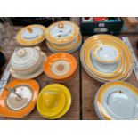 A SHELLEY PART DINNER SERVICE, A SHELLEY CRESS DISH, CAKE DISH AND YELLOW TEA CUP, SAUCER AND TEA