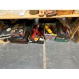 A LARGE COLLECTION OF ANTIQUE AND LATER MECCANO, INCUDING PART BUILT BI-PLANE, A CAR, NUMEROUS BOXES