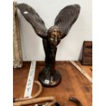 A LARGE BRONZE MODEL OF THE ROLLS ROYCE FLYING LADY CAR MASCOT. 51cms HIGH