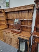 AN ANTIQUE AND LATER PINE DRESSER BASE WITH PLATE RACK OVER H 200 X 160 X 49 CM