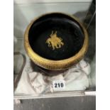 A VINTAGE EASTERN GILT DECORATED SHALLOW BOWL WITH WINGED ELEPHANT.