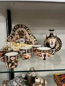ROYAL CROWN DERBY IMARI AND A DAVENPORT TREFOIL PLATE, FIVE CUPS, A SAUCER, TOGETHER WITH A HAND PA