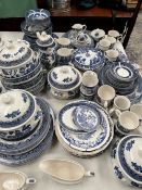 WILLOW PATTERN AND OTHER BLUE AND WHITE DINNER AND COFFEE WARES