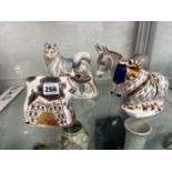 FOUR ROYAL CROWN DERBY PAPERWEIGHTS TO INCLUDE HUSKY, RAM, ETC.