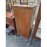 A MAHOGANY SMALL TWO DOOR CABINET, TWO OCCASIONAL TABLES A STOOL AND A TOWEL RAIL